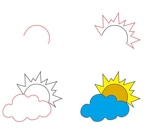 Desenhos de Sol com nuvens