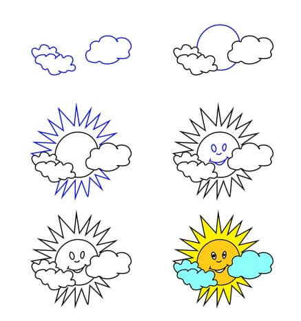 Desenhos de Sol e nuvens