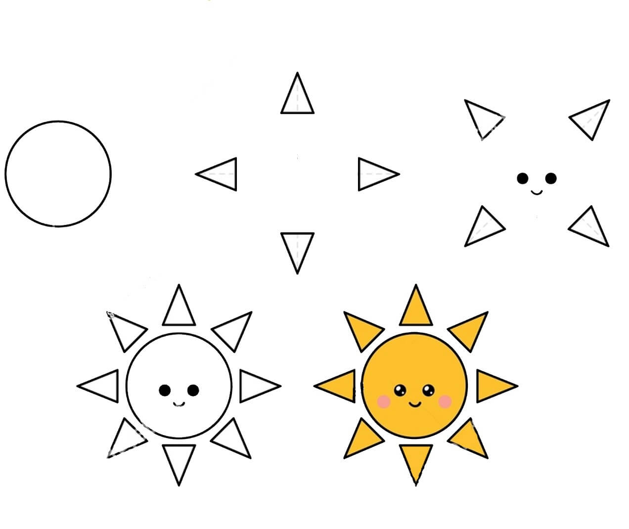 Desenhos de Sol fofo e fácil