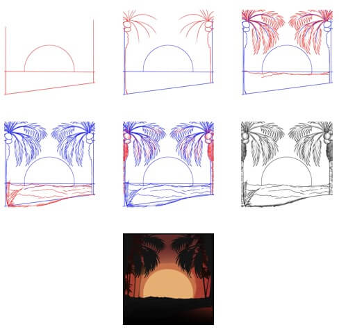 Desenhos de Um pôr do sol tranquilo