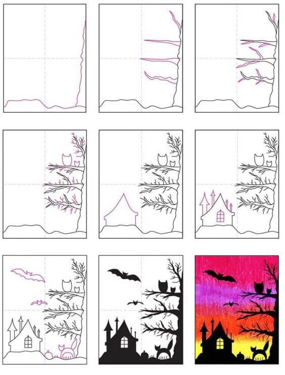 Desenhos de Arquivo para imprimir de casa assombrada