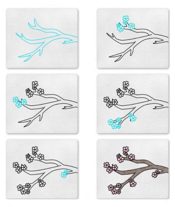 Desenhos de Arte de flores de cerejeira