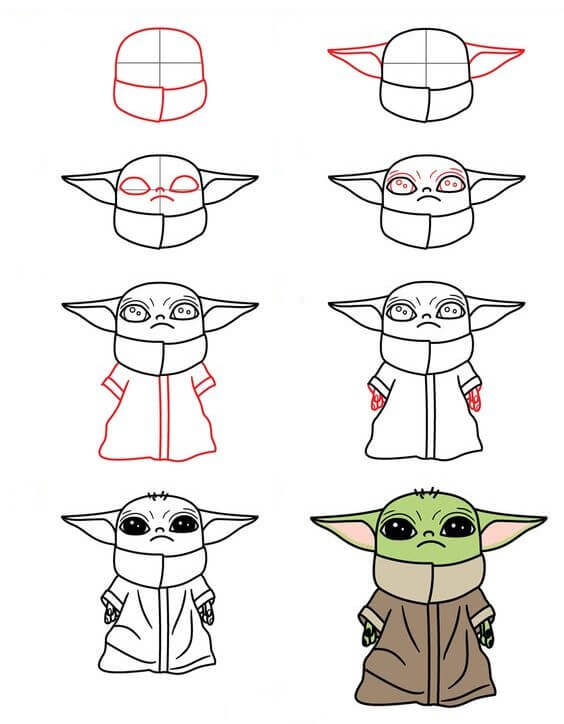 Desenhos de Baby Yoda fácil grátis