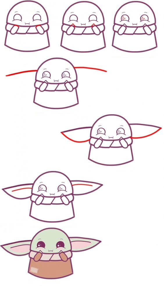 Desenhos de Baby Yoda feliz