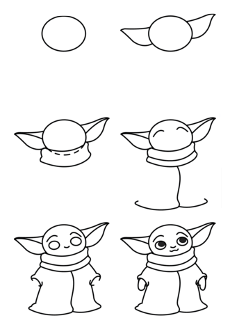 Desenhos de Baby Yoda olhando para cima