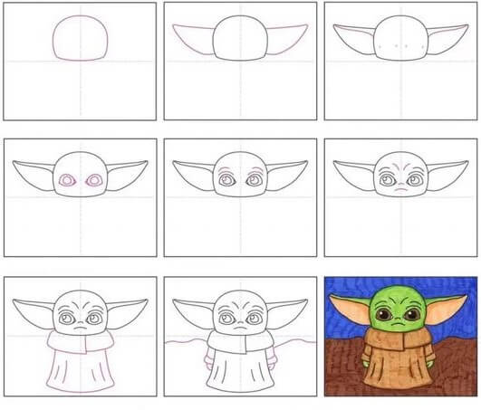 Desenhos de Baby Yoda triste