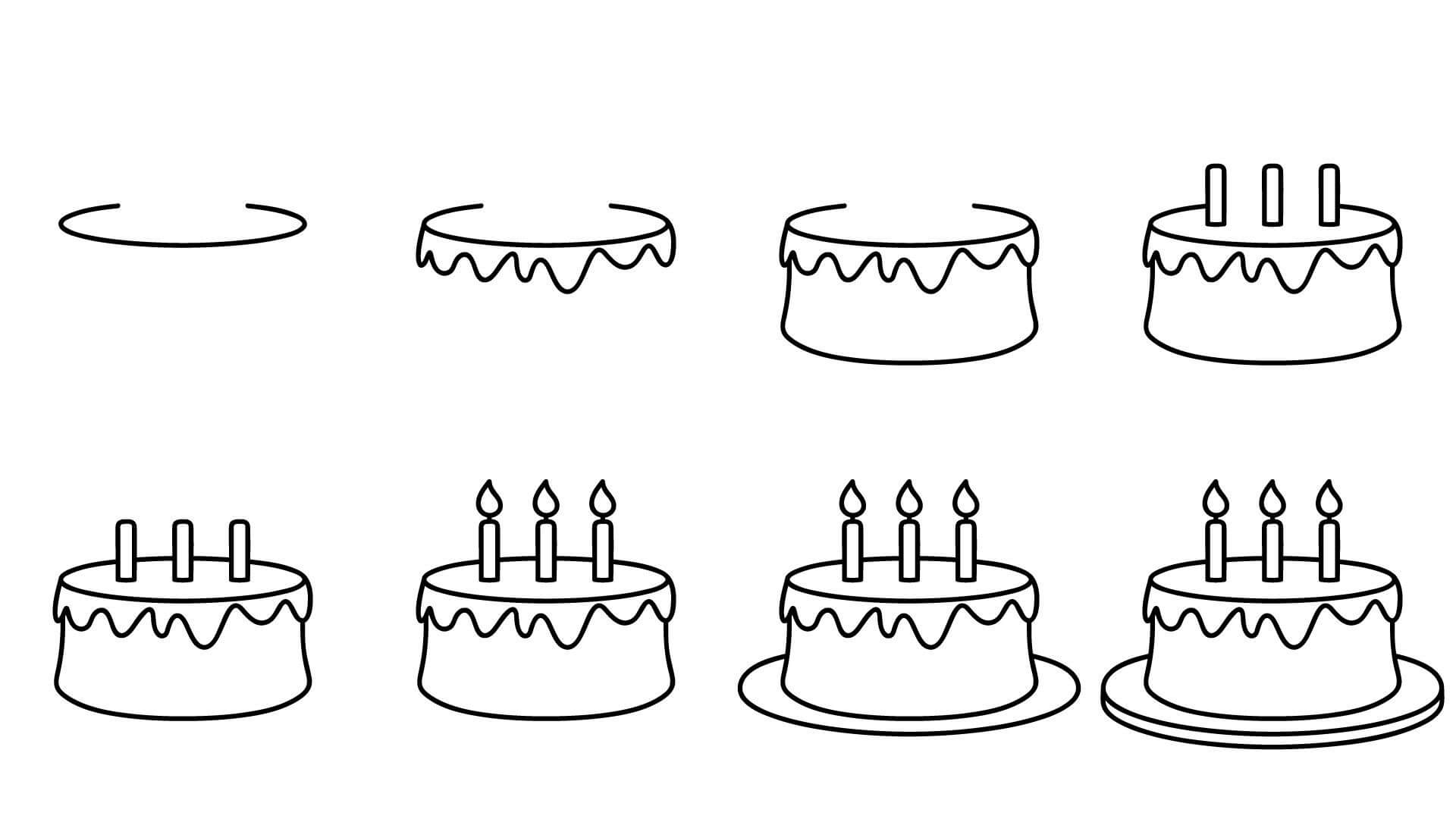 Desenhos de Bolo de aniversário com três velas