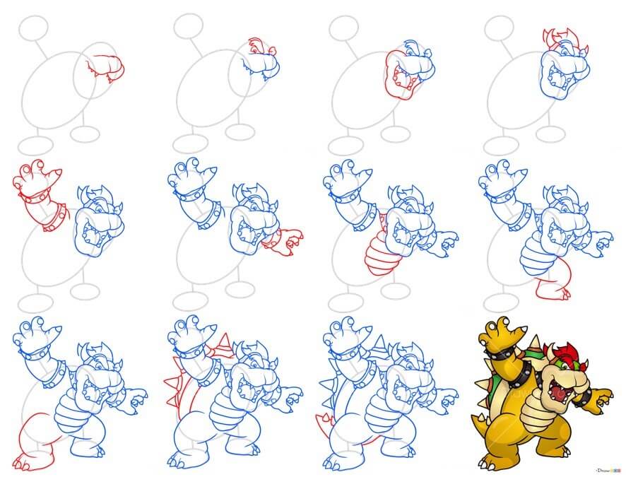 Desenhos de Bowser de braços abertos
