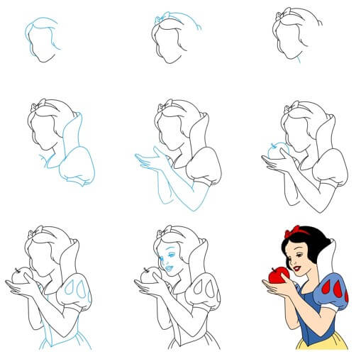 Desenhos de Branca de Neve segurando maçã
