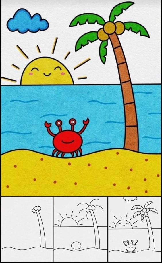 Desenhos de Caranguejo na praia