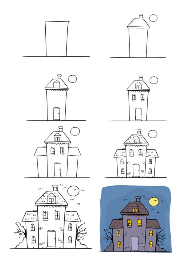 Desenhos de Casa Assombrada e Lua