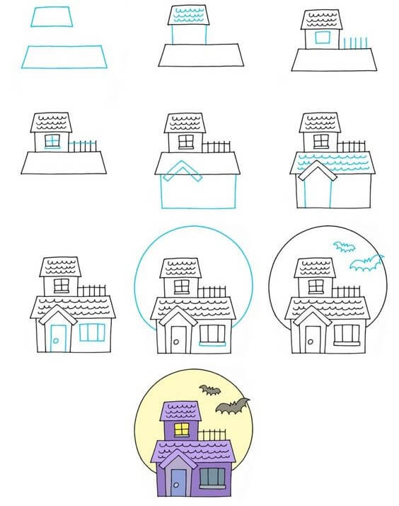 Desenhos de Casa Assombrada e morcego