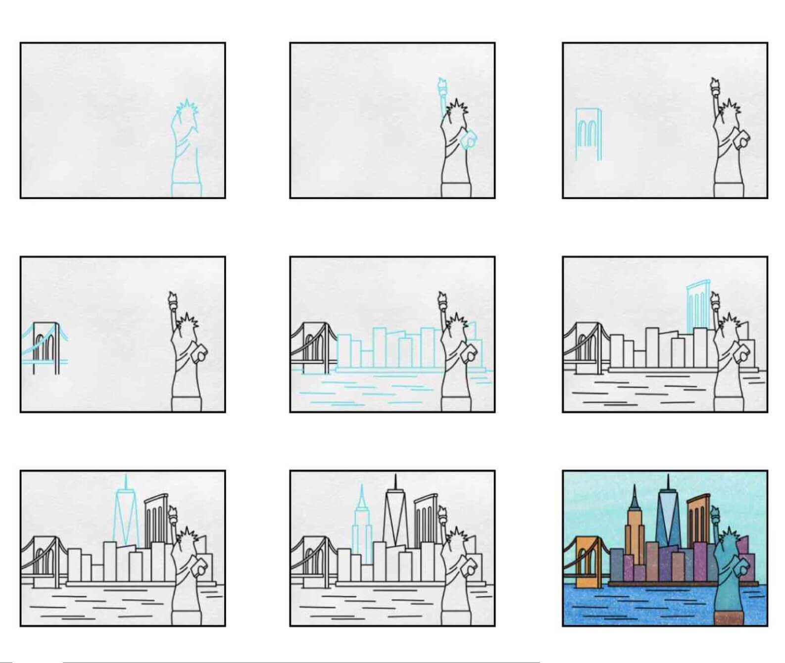 Desenhos de Cidade e estátua