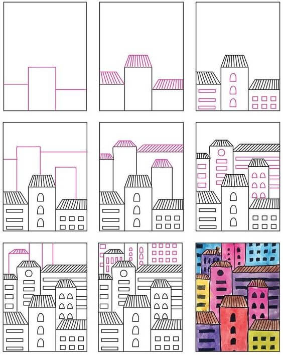 Desenhos de Cidade lotada