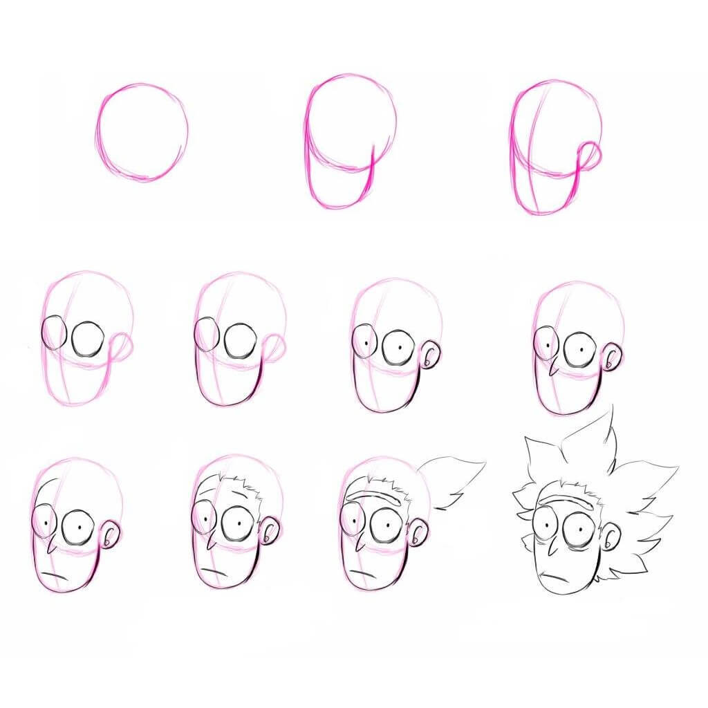 Desenhos de Detalhe da cabeça do Rick