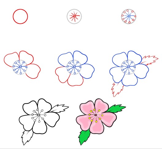 Desenhos de Flor de cerejeira com folha