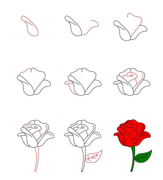 Desenhos de Flor rosa vermelha