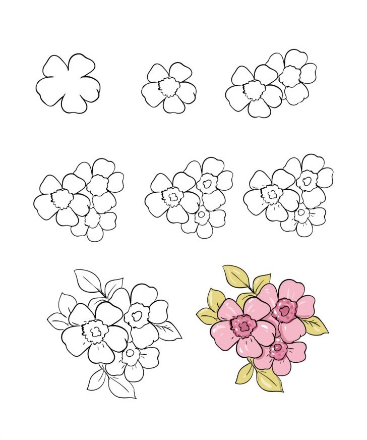 Desenhos de Flores de cerejeira e folhas