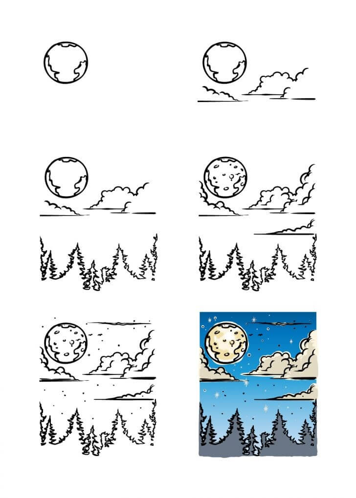 Desenhos de Floresta à noite