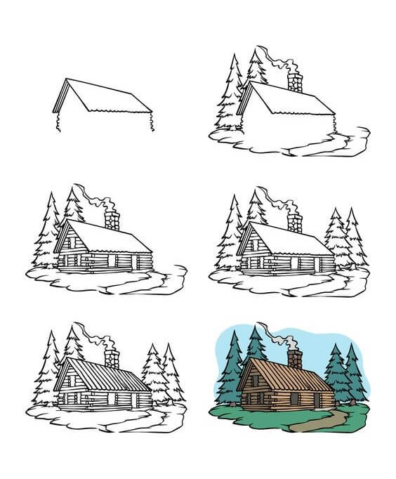 Desenhos de Floresta e casa