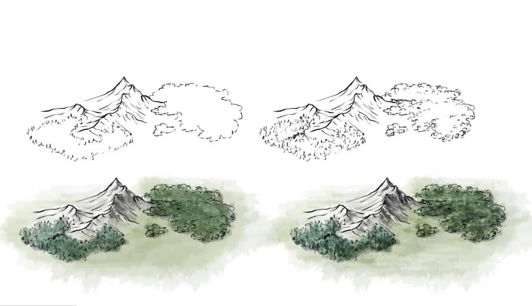 Desenhos de Floresta e montanha