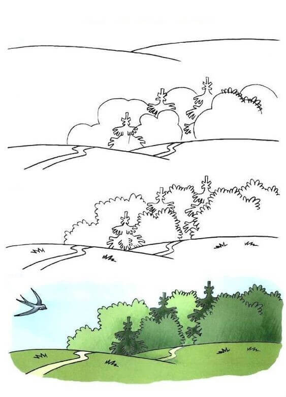 Desenhos de Floresta e pássaros