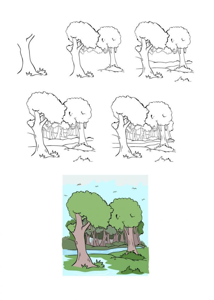 Desenhos de Floresta e rio