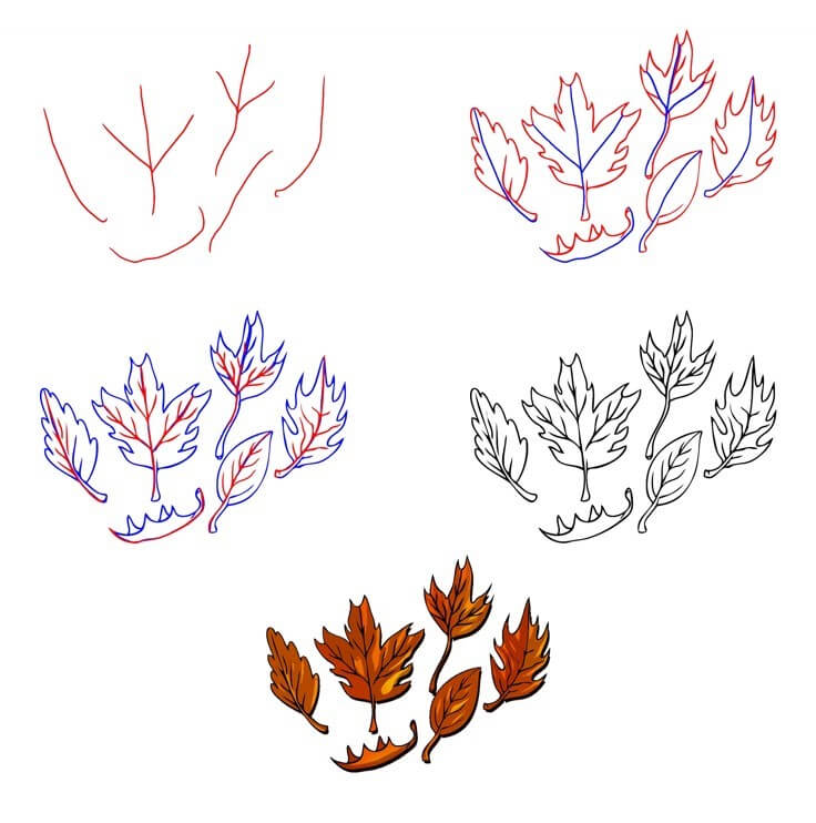 Desenhos de Folhas vermelhas caindo