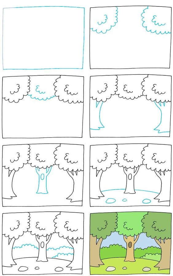 Desenhos de Grande árvore da floresta
