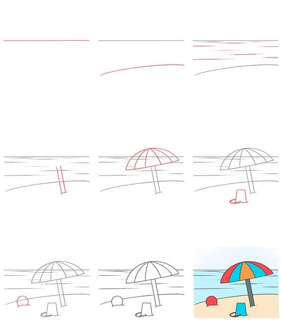 Desenhos de Guarda sol na praia