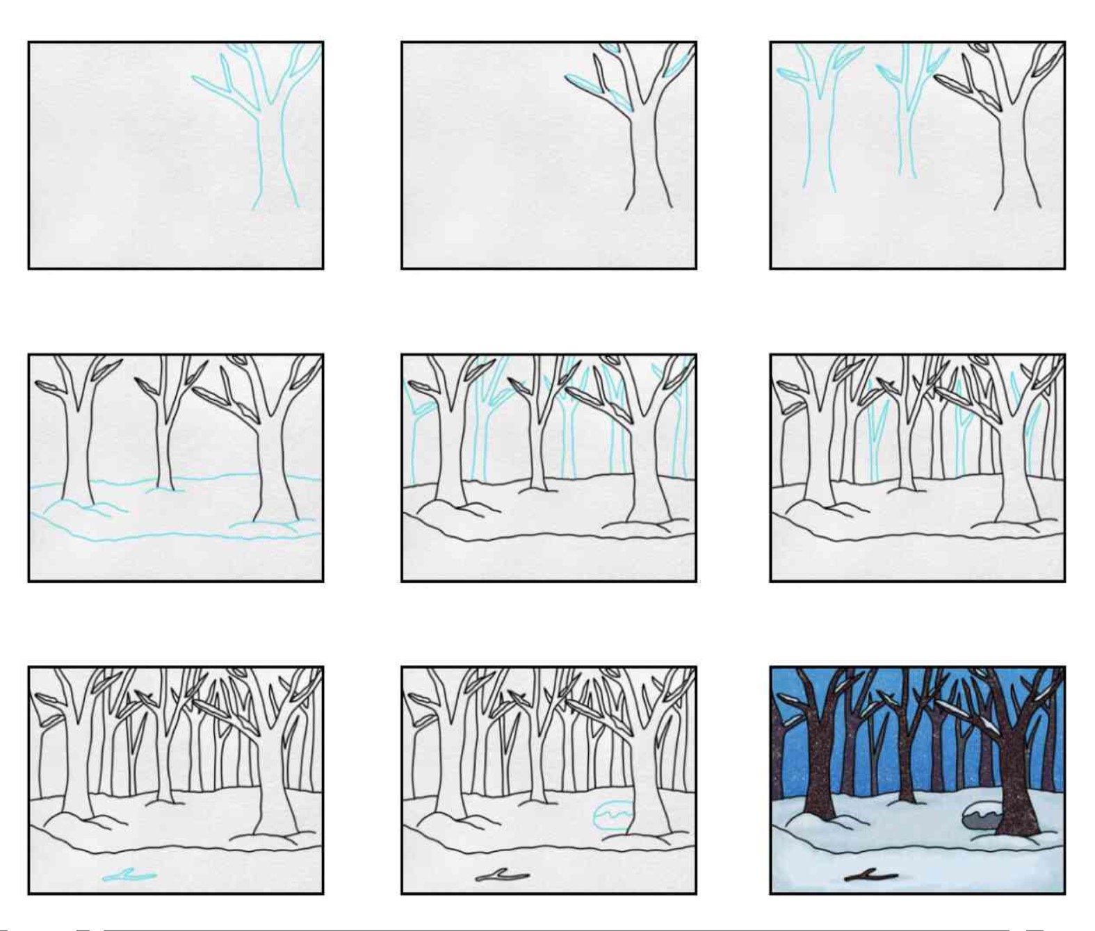 Desenhos de Inverno na floresta