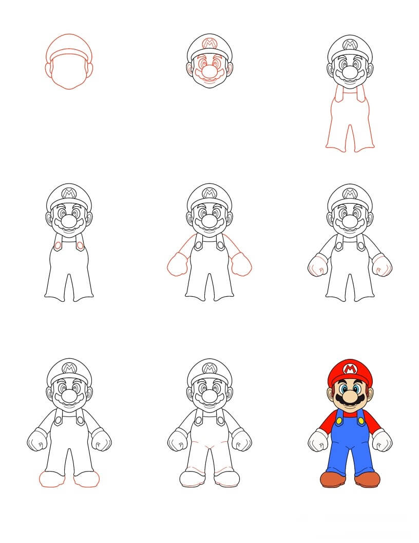 Desenhos de Mario fica de pé