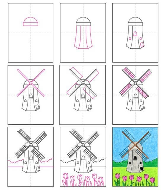 Desenhos de Moinho de vento paisagístico