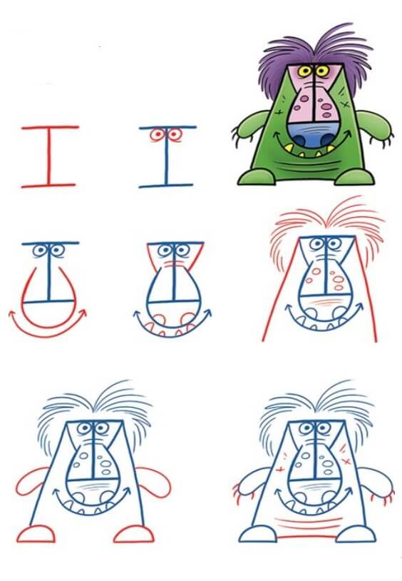 Desenhos de Monstro de cabelo cacheado