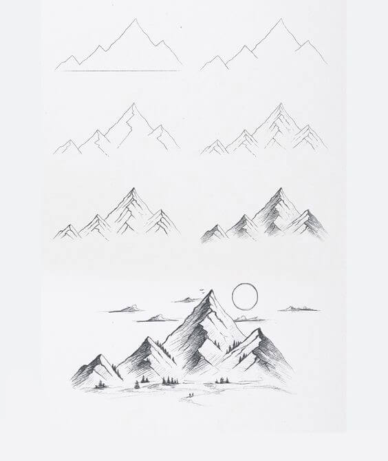 Desenhos de Montanhas e sol