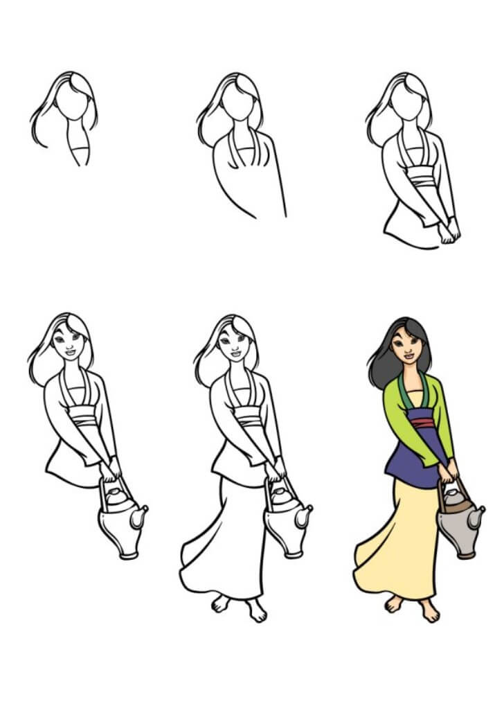 Desenhos de Mulan caminhando