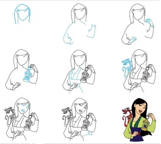Desenhos de Mulan e o dragão