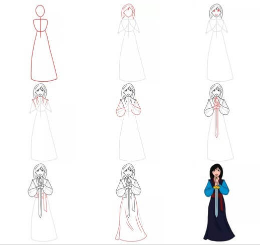 Desenhos de Mulan segura a espada