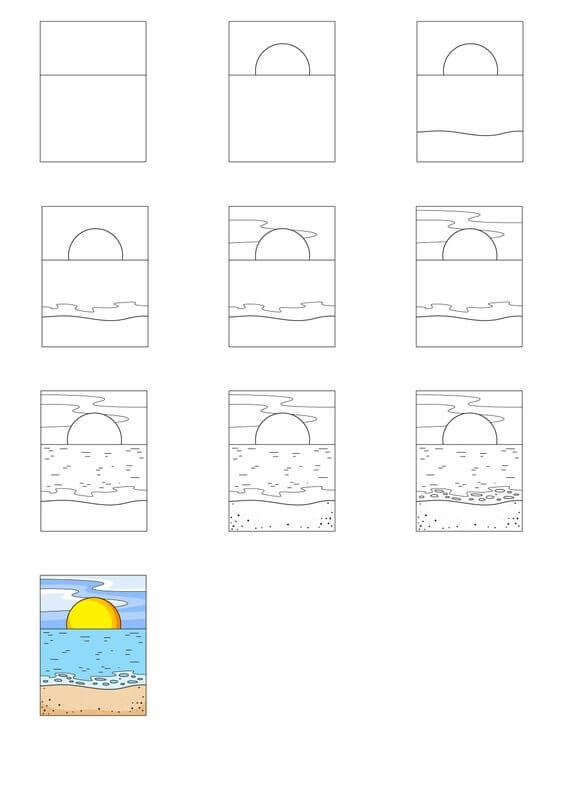 Desenhos de Nascer do sol no oceano