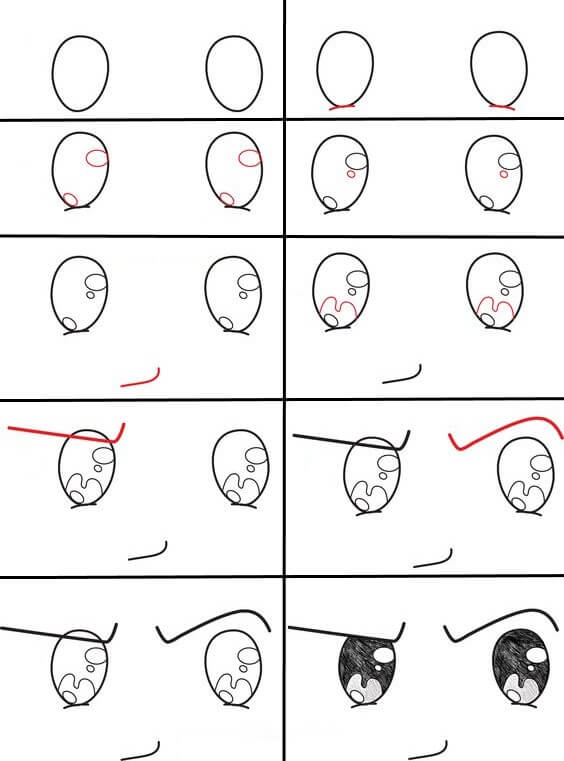 Desenhos de Olhos de anime com traços grossos