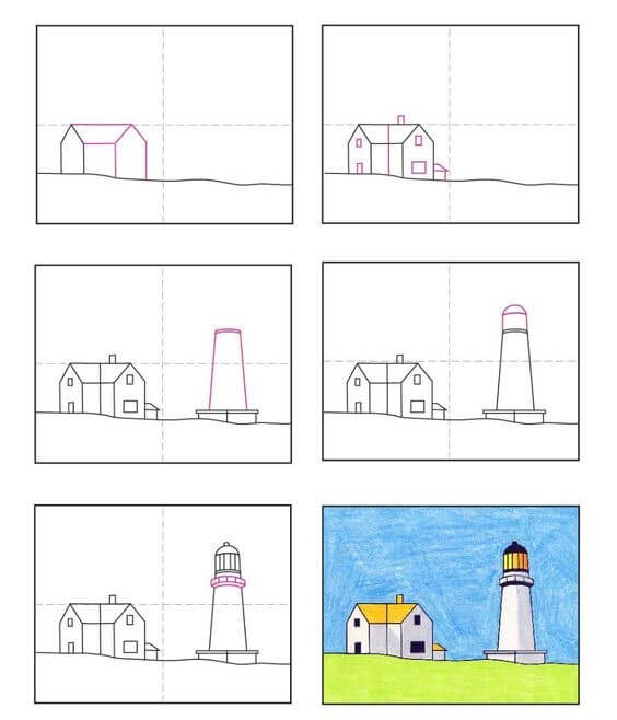 Desenhos de Paisagem com farol