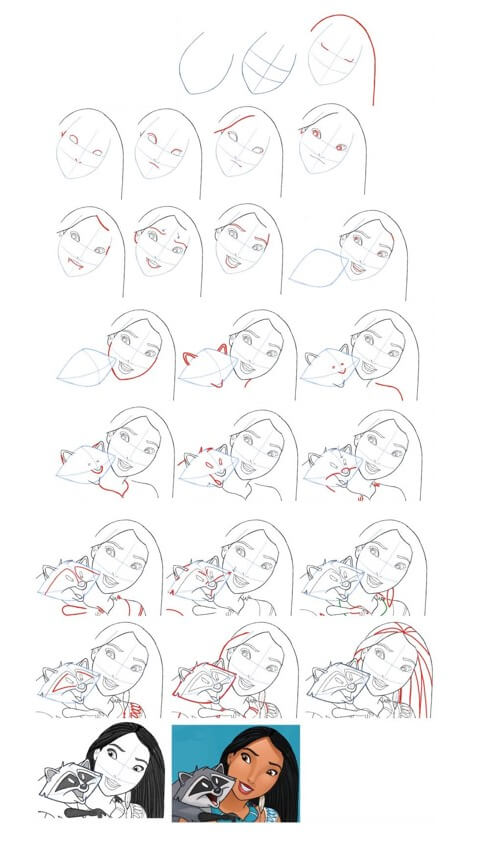Desenhos de Pocahontas com Meeko