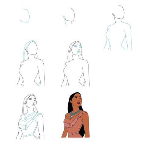 Desenhos de Pocahontas olha para trás