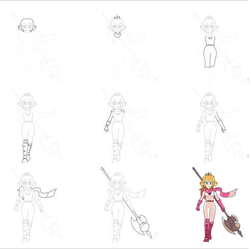 Desenhos de Princesa Peach estilo guerreiro