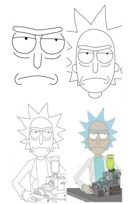 Desenhos de Rick faz experimentos