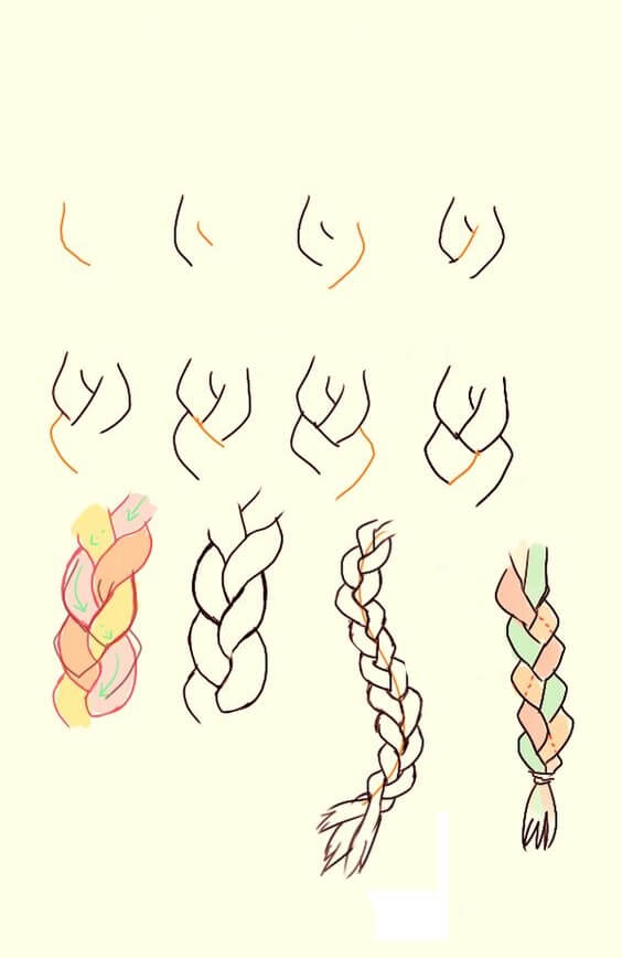 Desenhos de Trança com destaque colorido