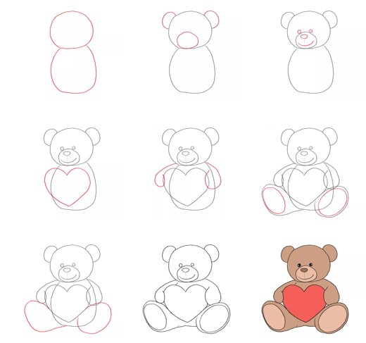 Desenhos de Ursinho de pelúcia Coração fácil