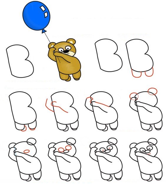 Desenhos de Ursinho de pelúcia e balão