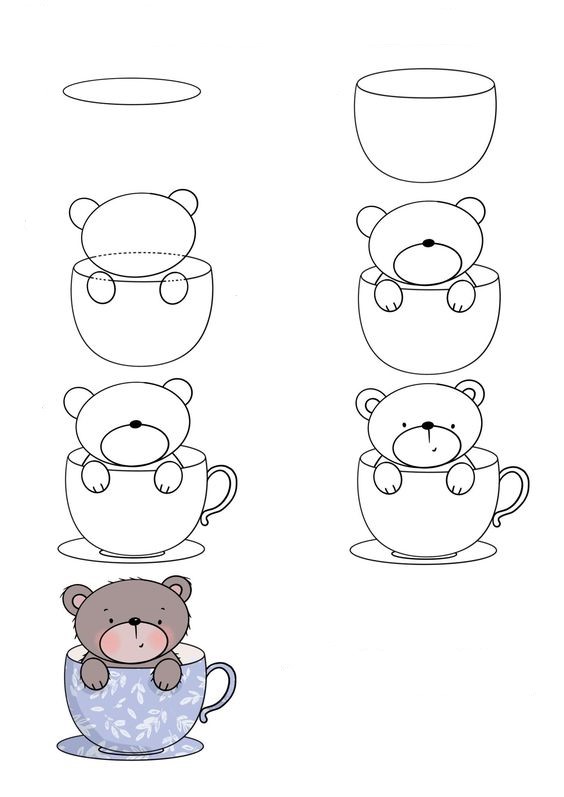 Desenhos de Ursinho de pelúcia na xícara