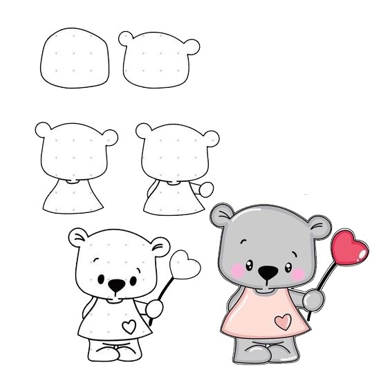 Desenhos de Ursinho de pelúcia segura coração